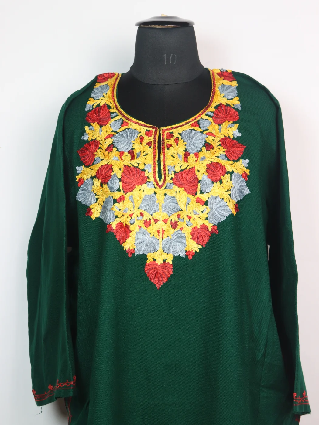 Green Kashmiri Pheran Cashmilon Wool With Aari Work - Image 2