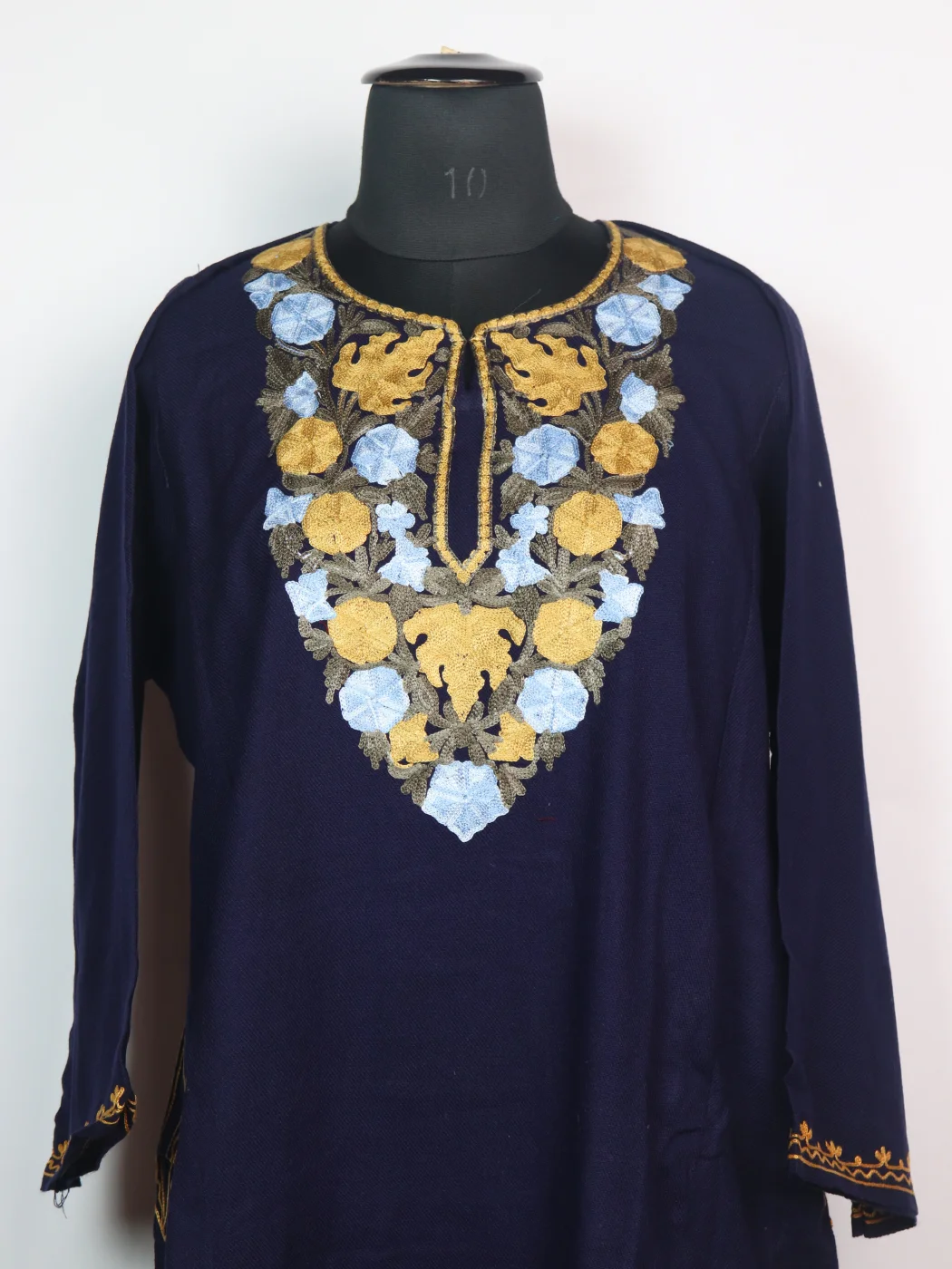 Navy Blue Kashmiri Pheran Cashmilon Wool With Aari Embroidery Mehr - Image 2