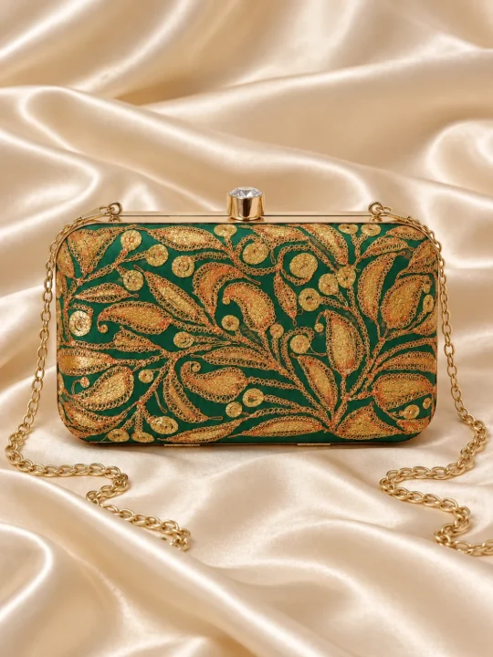 Mahira Kashmiri Clutch Bag | Emerald Green