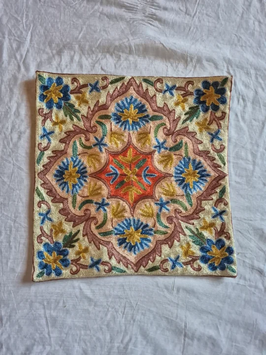 Fiza Kashmiri Cushion Covers With Hand Chain-Stitch Embroidery | Set of 2 | 16*16 Inches - Image 2