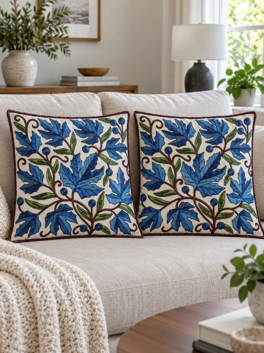 Rumana Kashmiri Cushion Cover With Hand Chain-Stitch Work | Set of 2 | 16*16 Inch