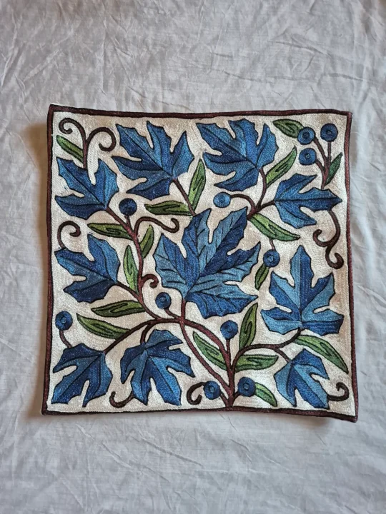 Rumana Kashmiri Cushion Cover With Hand Chain-Stitch Work | Set of 2 | 16*16 Inch - Image 2