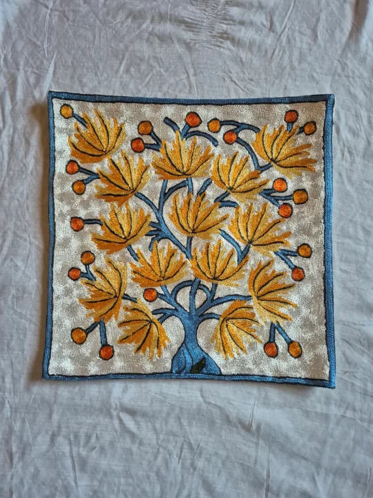 Salma Kashmiri Cushion Covers With Hand Chain-Stitch Embroidery | Set of 2 | 16*16 Inches - Image 2