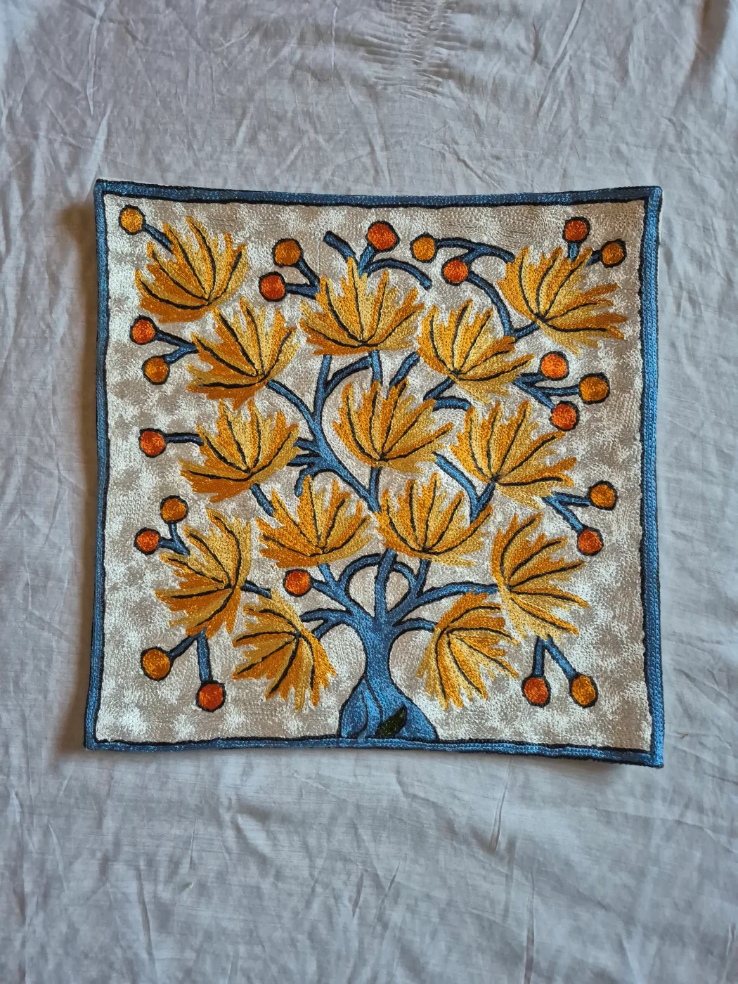 Salma Kashmiri Cushion Covers With Hand Chain-Stitch Embroidery | Set of 2 | 16*16 Inches - Image 2