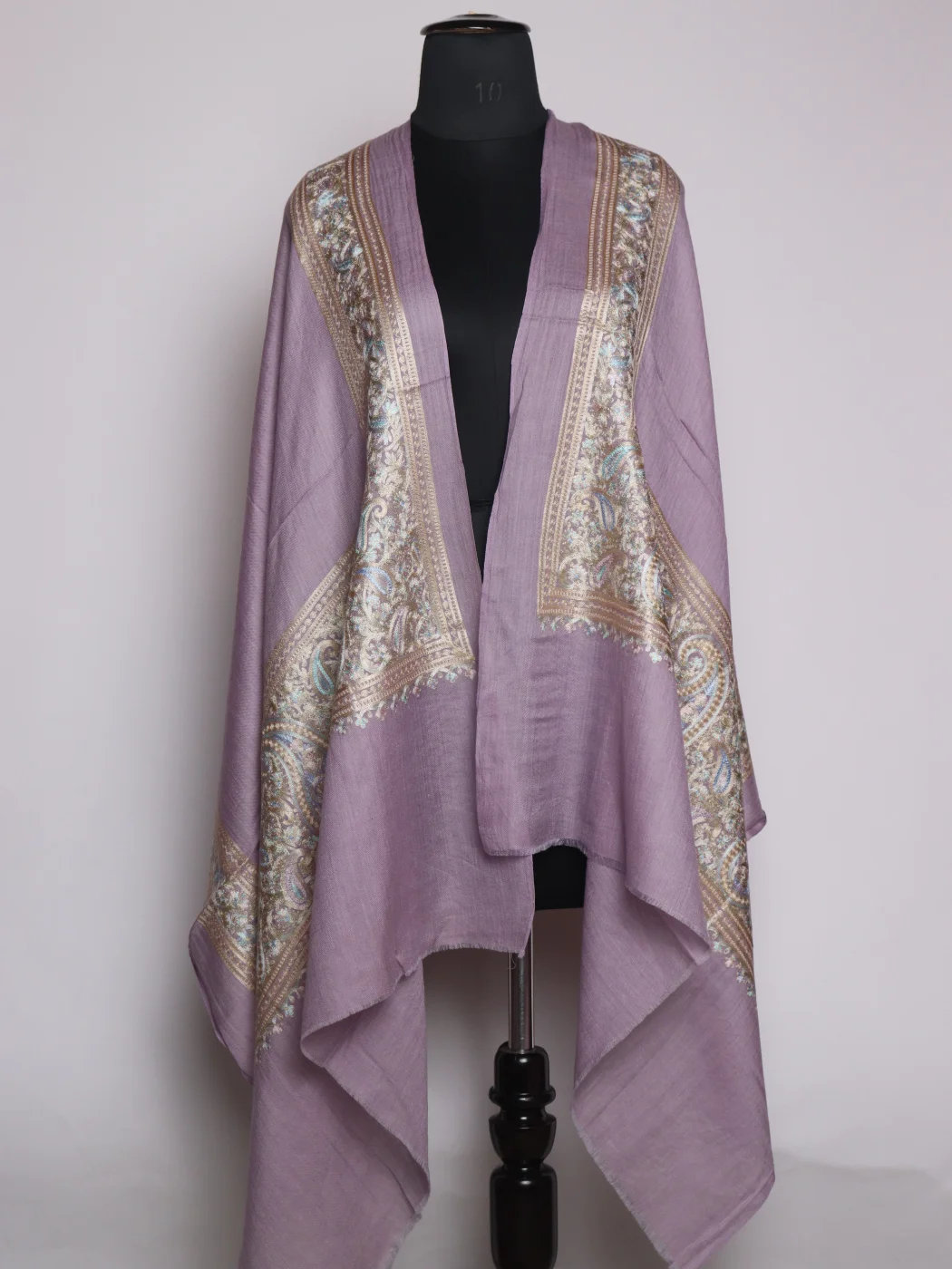 Kashmiri Fine Wool Stole Purple Aari Embroidery | Naghma