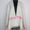 White Kashmiri Cashmilon Wool Stole with Aari Work | Amira