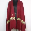 Kashmiri Cashmilon Wool Stole with Aari Work in Maroon | Saba