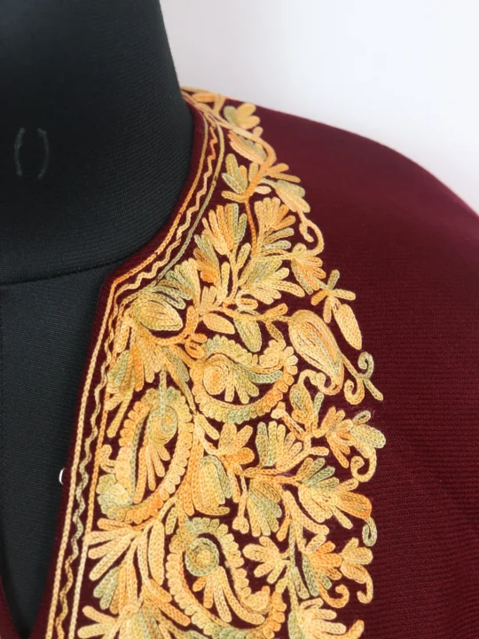 Kashmiri Poncho for Girls in Maroon Cashmilon Wool with Aari Embroidery - Image 2