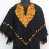 Black Kashmiri Poncho for Girls in Cashmilon Wool with Aari Embroidery