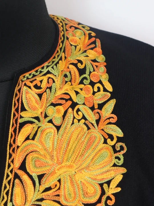 Girls' Kashmiri Poncho in Black Cashmilon Wool with Aari Embroidery - Image 2