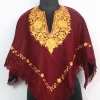 Girls' Kashmiri Poncho in Maroon Cashmilon Wool with Aari Embroidery