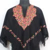 Black Kashmiri Girls’ Poncho With Aari Embroidery in Cashmilon Wool
