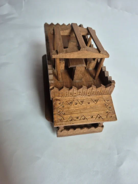 Dal-lake Kashmiri Hand Carved Walnut Wooden Houseboat For Decor - Image 4