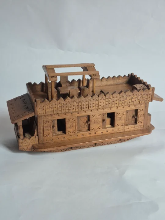 Dal-lake Kashmiri Hand Carved Walnut Wooden Houseboat For Decor - Image 2