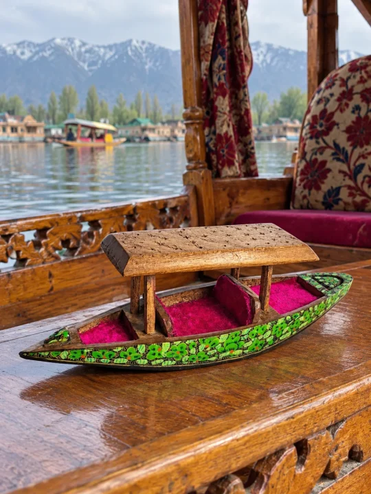 Kashmiri Hand Carved Walnut Wooden Shikara boat For Decor | Set of 2 - Image 2