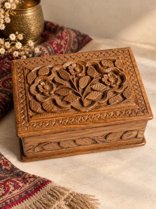 Maqaam Kashmiri Hand Carved Walnut Wood Box