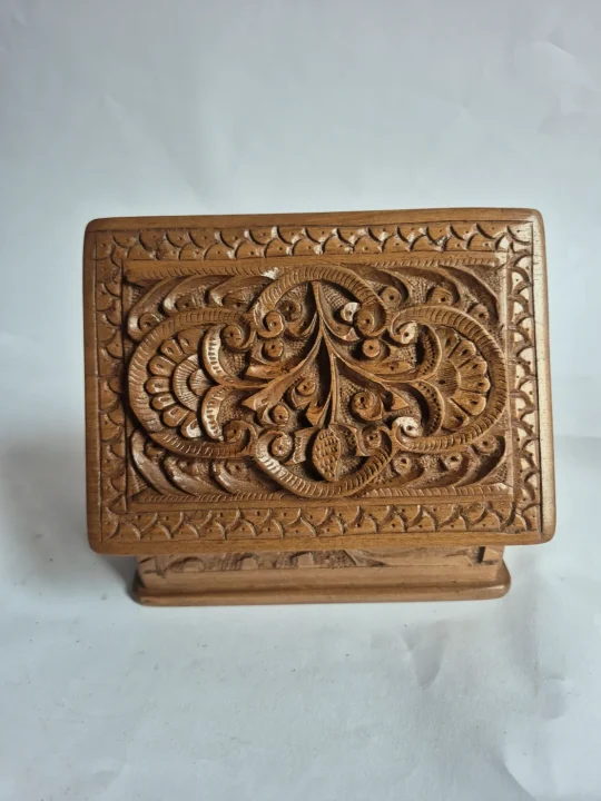 Kashmiri Hand Carved Walnut Wooden Box for Jewelry, Ornaments | Lazeez - Image 7