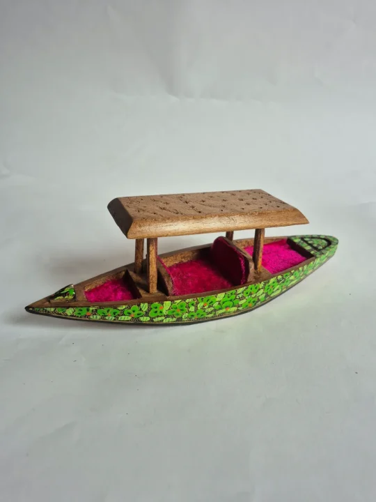 Kashmiri Hand Carved Walnut Wooden Shikara boat For Decor | Set of 2 - Image 3