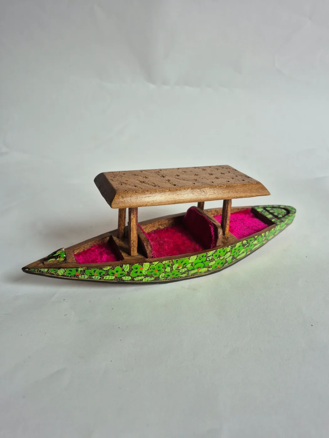 Kashmiri Hand Carved Walnut Wooden Shikara boat For Decor | Set of 2 - Image 3