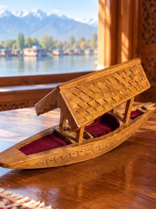 Manasbal Kashmiri Hand Carved Walnut Wood Shikara boat With Roof For Decor