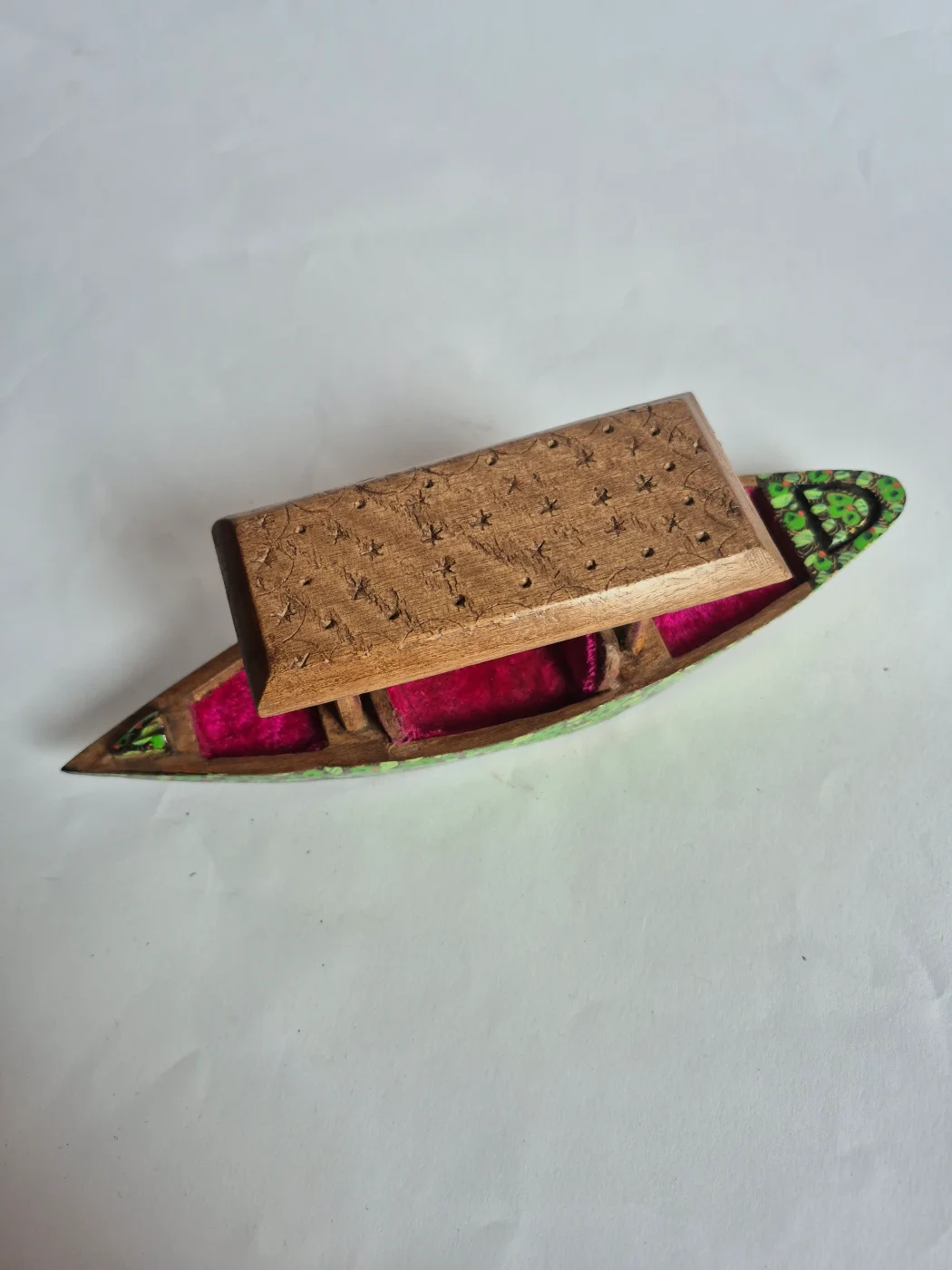 Kashmiri Hand Carved Walnut Wooden Shikara boat For Decor | Set of 2 - Image 4