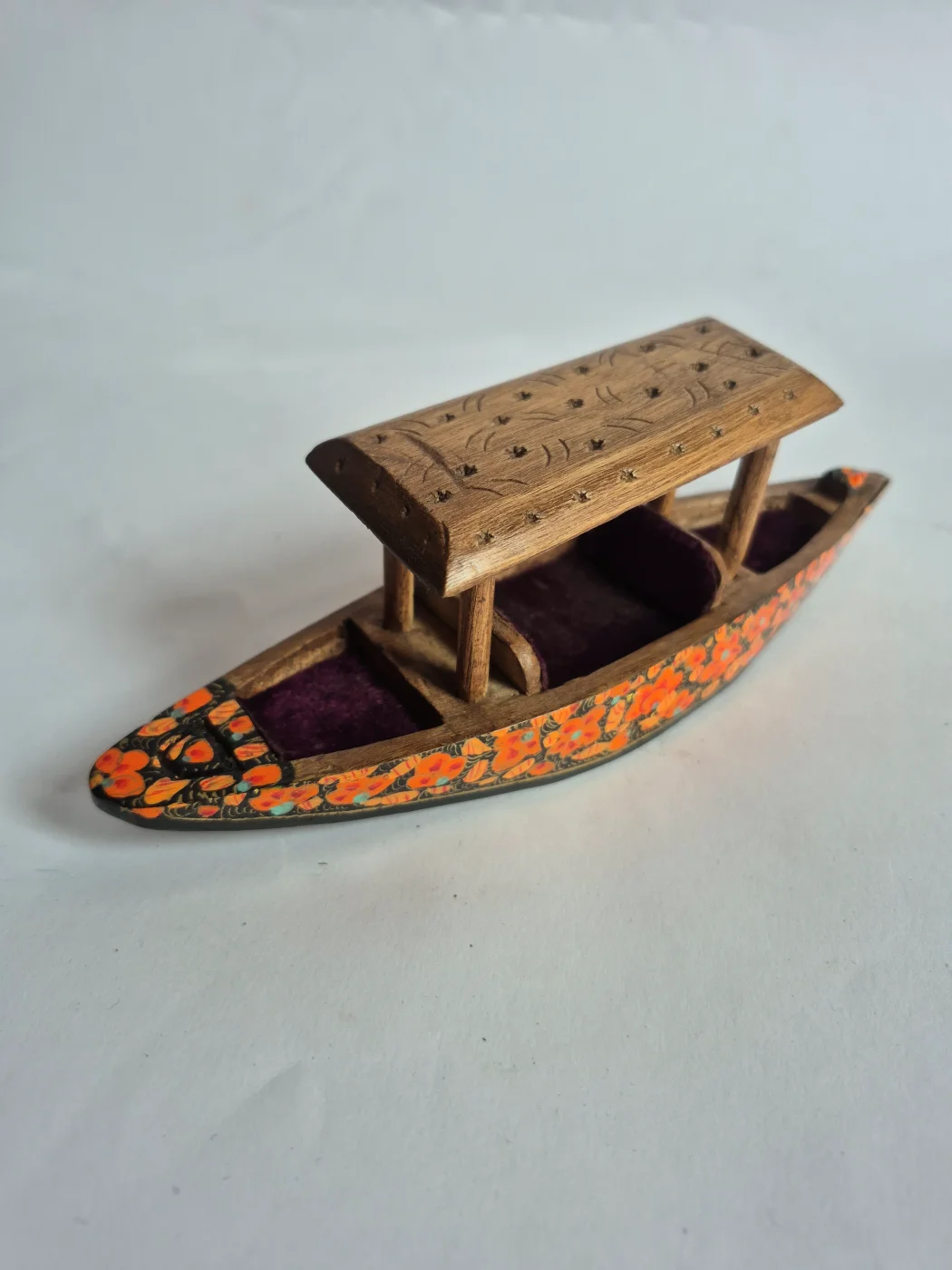 Kashmiri Hand Carved Walnut Wooden Shikara boat For Decor | Set of 2 - Image 6