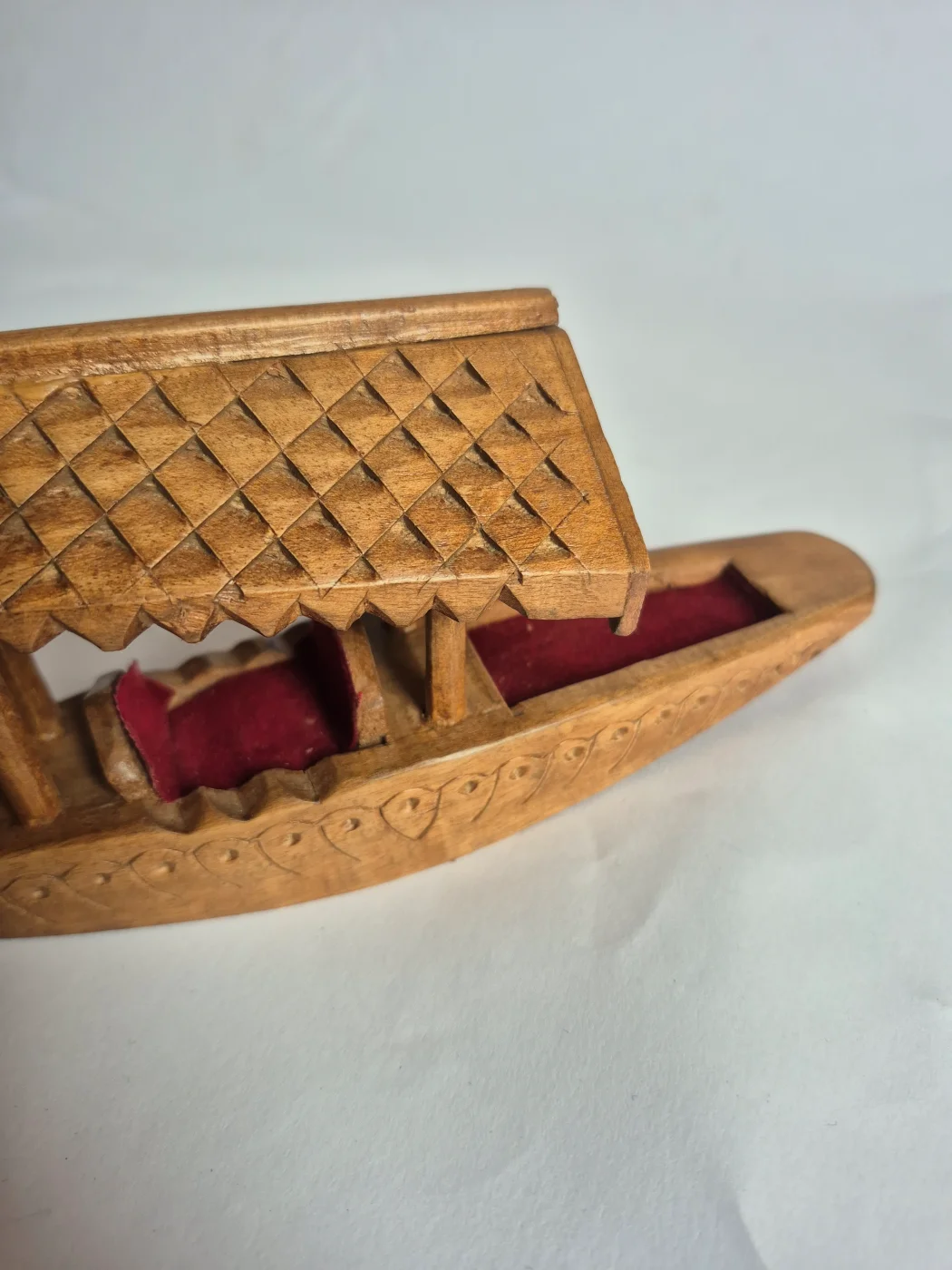 Manasbal Kashmiri Hand Carved Walnut Wood Shikara boat With Roof For Decor - Image 4