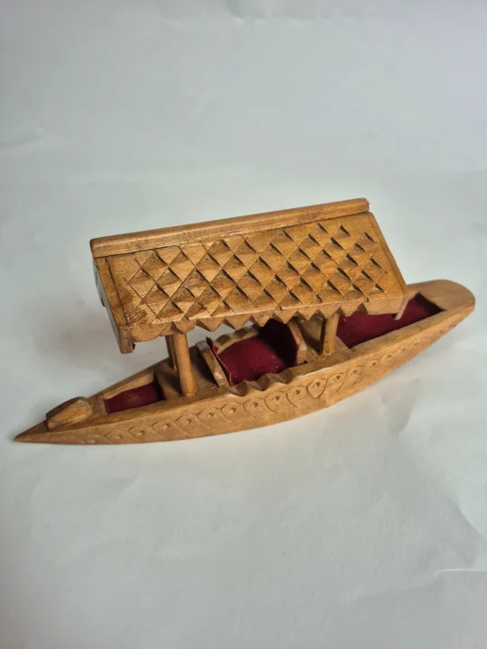 Manasbal Kashmiri Hand Carved Walnut Wood Shikara boat With Roof For Decor - Image 5