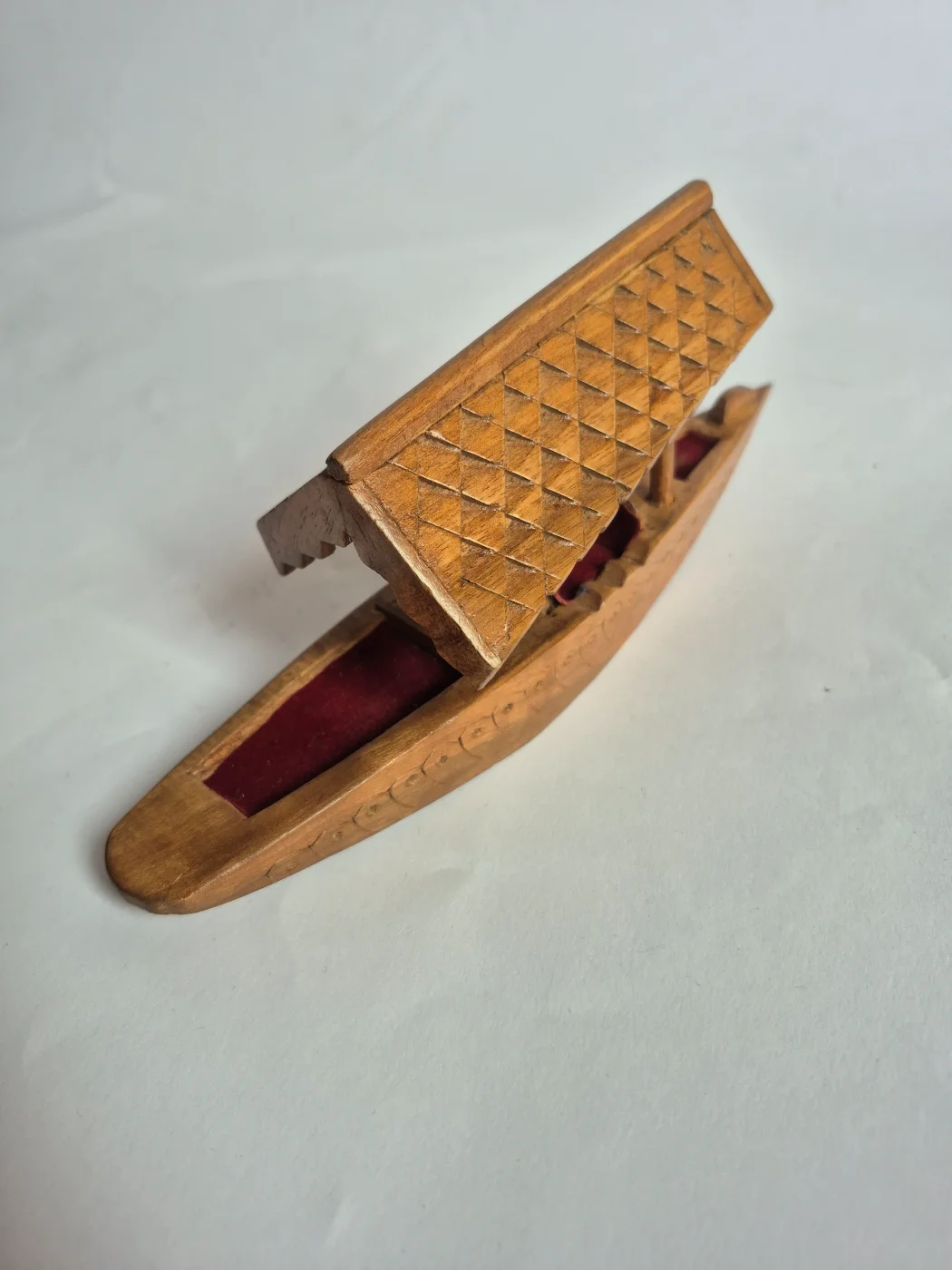Manasbal Kashmiri Hand Carved Walnut Wood Shikara boat With Roof For Decor - Image 2
