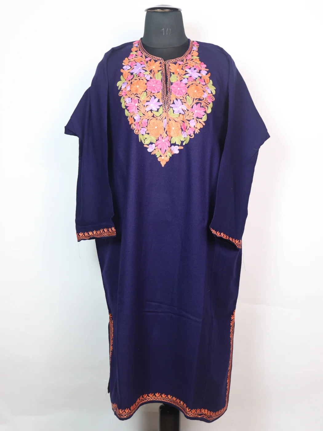 Kashmiri Pheran Azra In Cashmilon wool With Aari Embroidery | Navy Blue
