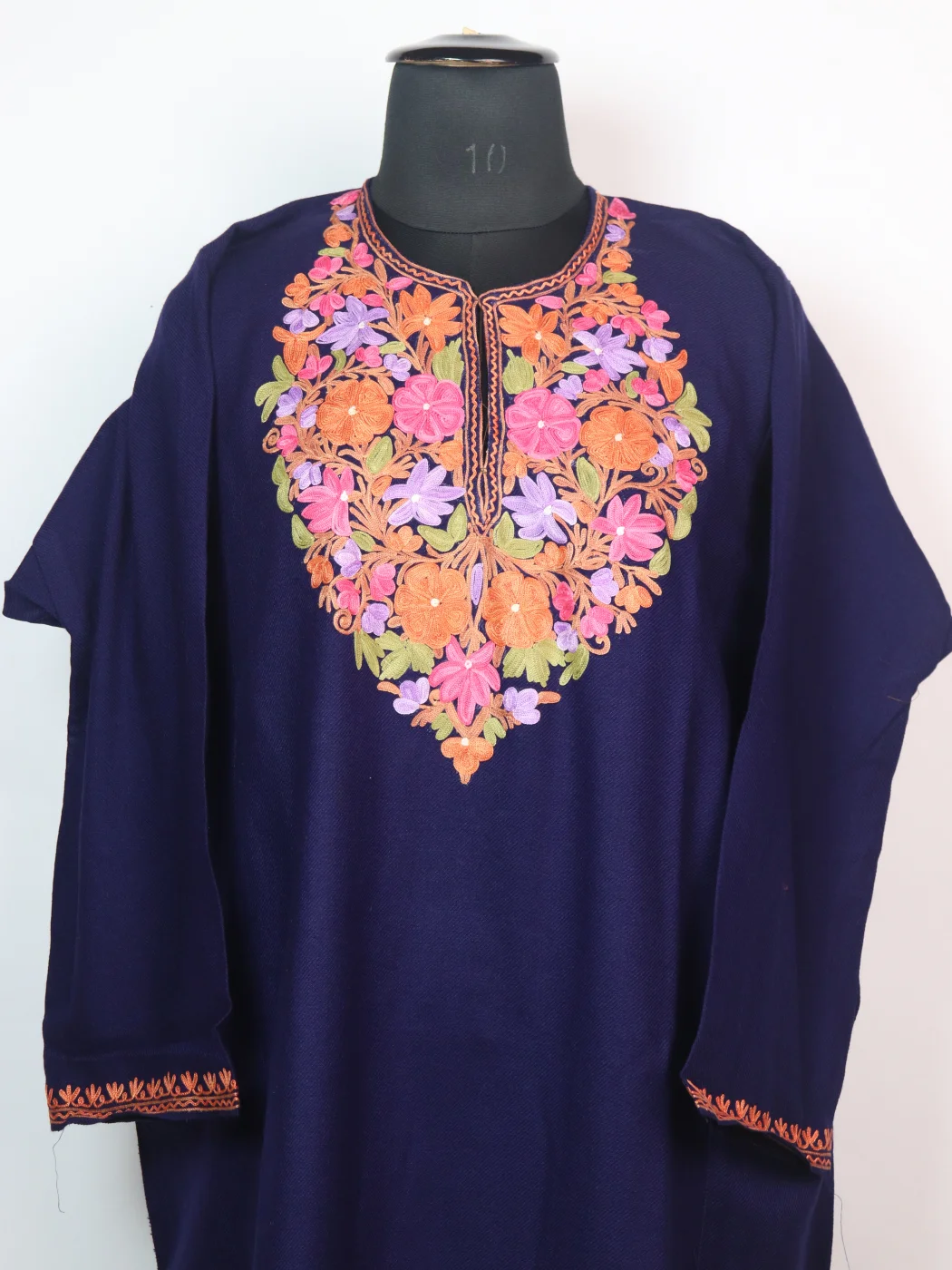 Kashmiri Pheran Azra In Cashmilon wool With Aari Embroidery | Navy Blue - Image 2