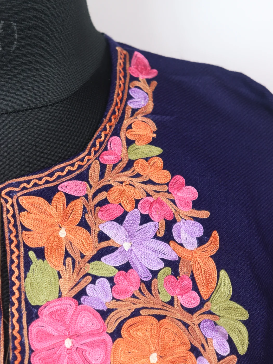 Kashmiri Pheran Azra In Cashmilon wool With Aari Embroidery | Navy Blue - Image 3