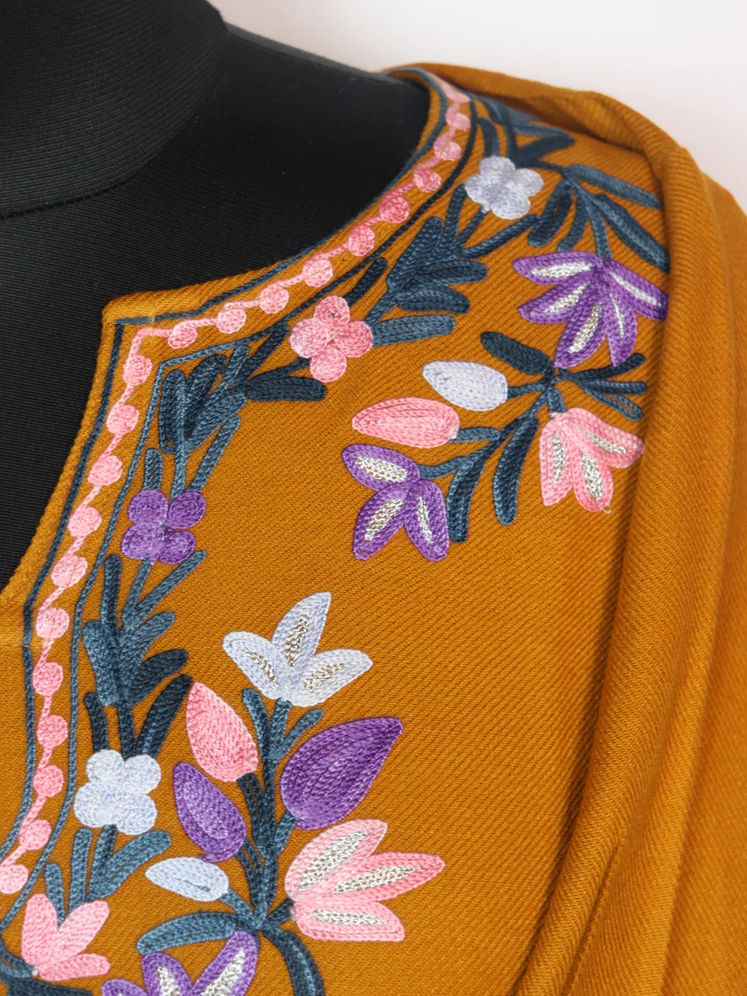 Zartasha Kashmiri Pheran In Mustard Cashmilon With Sleeve Boothi Aari Embroidery | Designer - Image 3