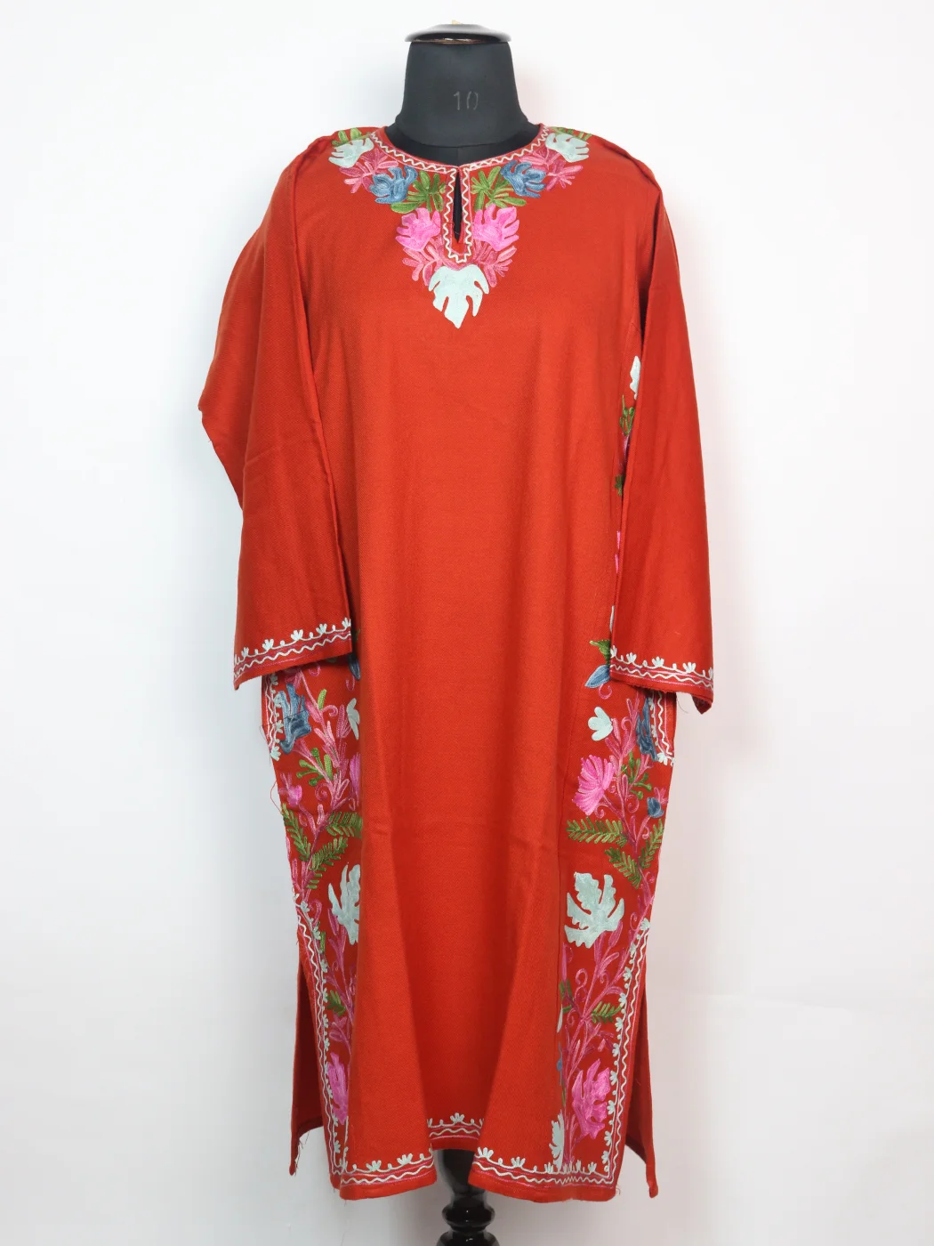 Designer Kashmiri Pheran In Rust Cashmilon With Side Panel Aari Embroidery | Ruma