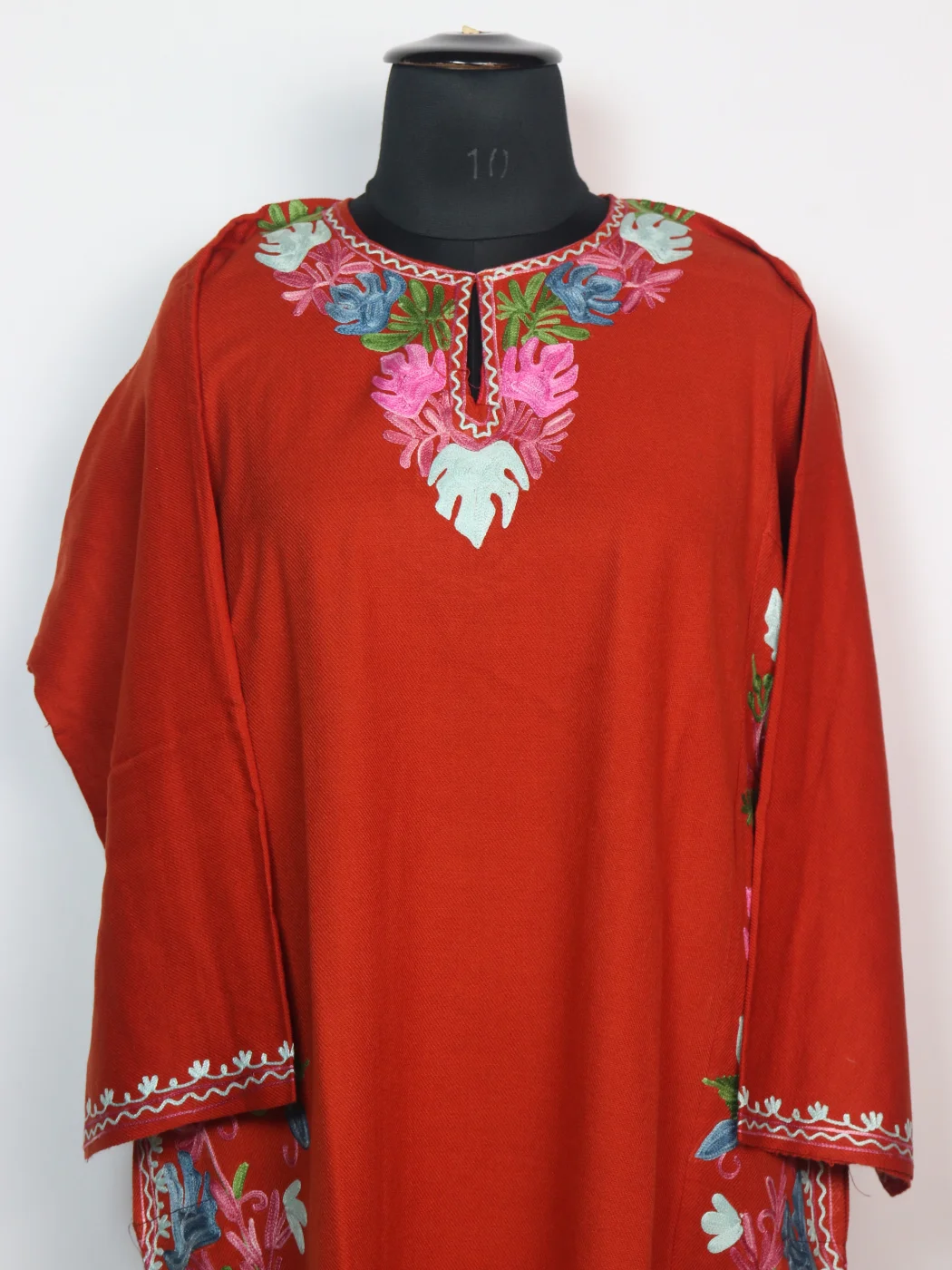 Designer Kashmiri Pheran In Rust Cashmilon With Side Panel Aari Embroidery | Ruma - Image 2