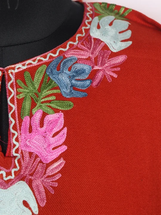 Designer Kashmiri Pheran In Rust Cashmilon With Side Panel Aari Embroidery | Ruma - Image 3