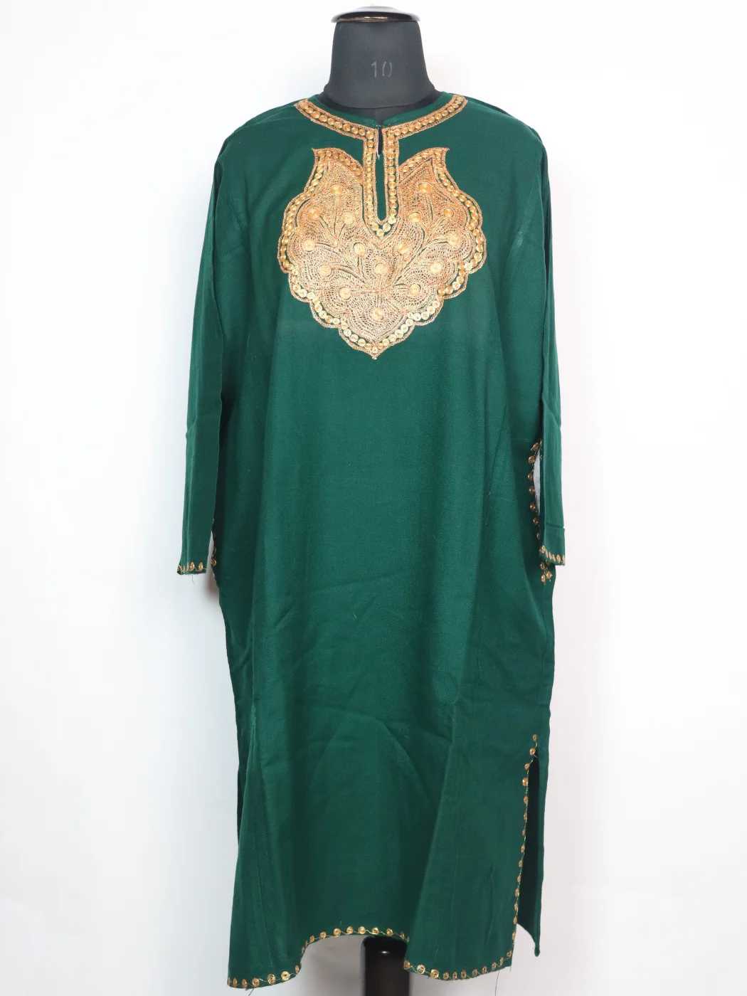 Kashmiri Pheran in Green Cashmilon With Silver Botte Tilla | Nighat
