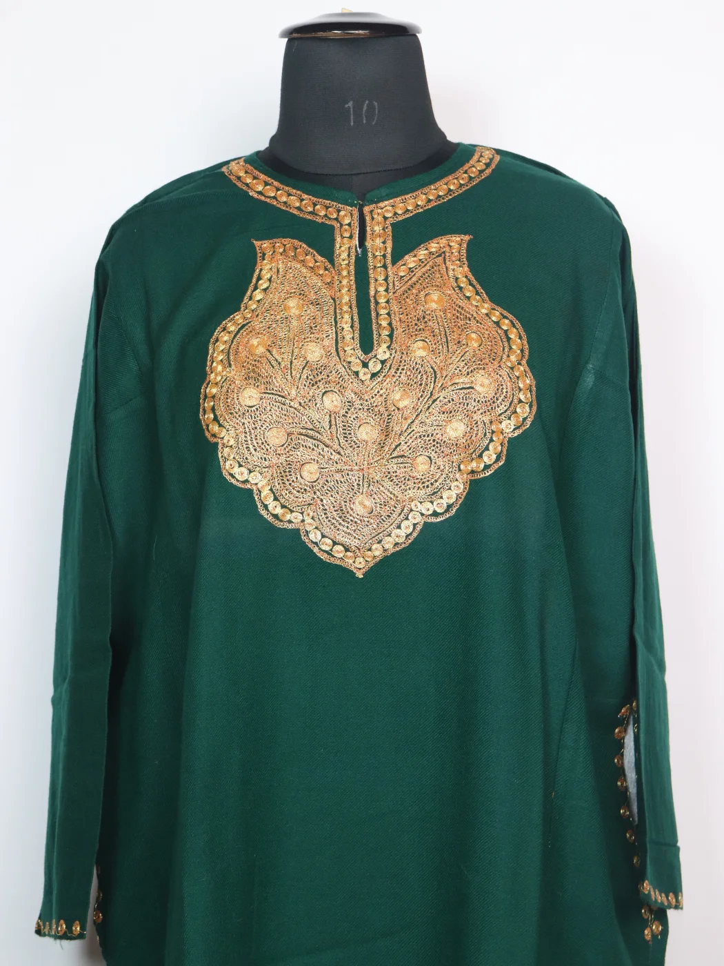 Kashmiri Pheran in Green Cashmilon With Silver Botte Tilla | Nighat - Image 2