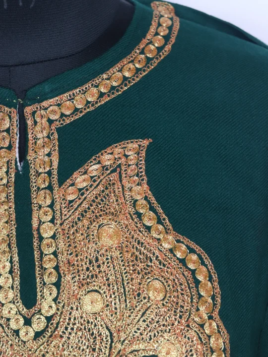Kashmiri Pheran in Green Cashmilon With Silver Botte Tilla | Nighat - Image 3