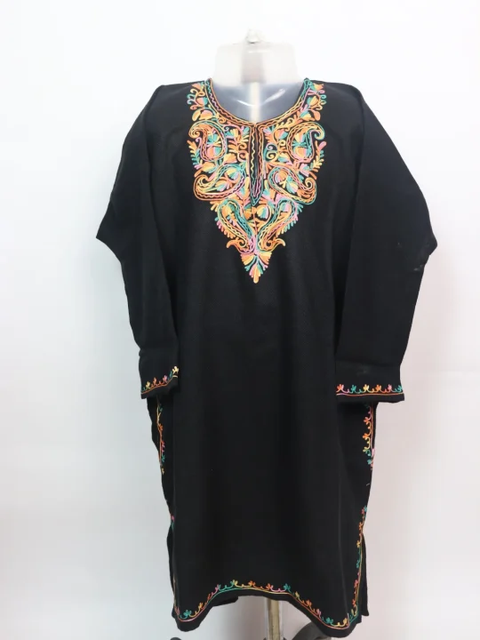 Sumayya Kashmiri Pheran For Girls Aged 7–8 Years In Cashmilon Wool With Aari Work | Black