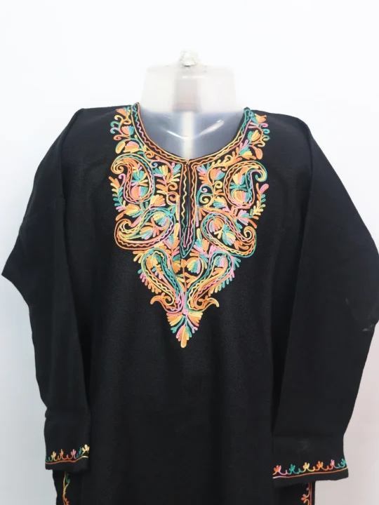 Sumayya Kashmiri Pheran For Girls Aged 7–8 Years In Cashmilon Wool With Aari Work | Black - Image 2