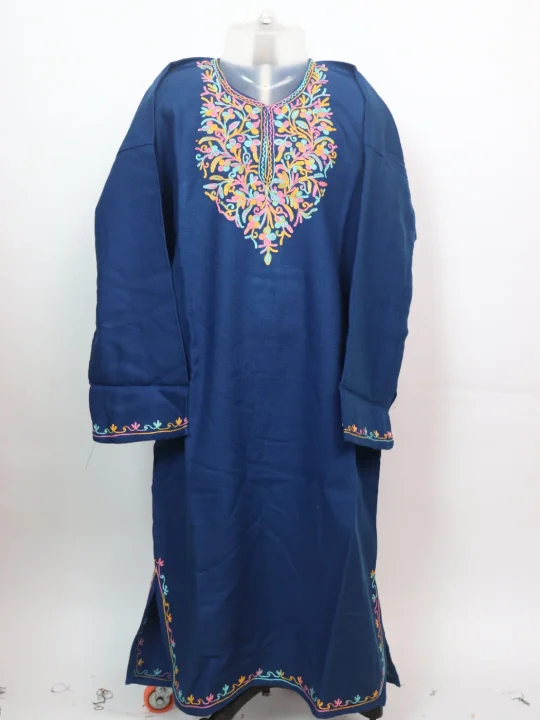Areej Kashmiri Pheran For Girls Aged 12–13 Years In Cashmilon Wool With Aari Work | Navy Blue