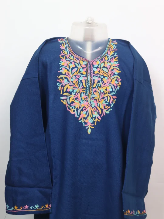 Areej Kashmiri Pheran For Girls Aged 12–13 Years In Cashmilon Wool With Aari Work | Navy Blue - Image 2