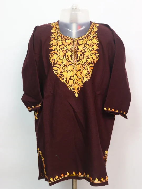 Haniya Kashmiri Pheran For Girls Aged 3–4 Years In Cashmilon Wool With Aari Work | Maroon