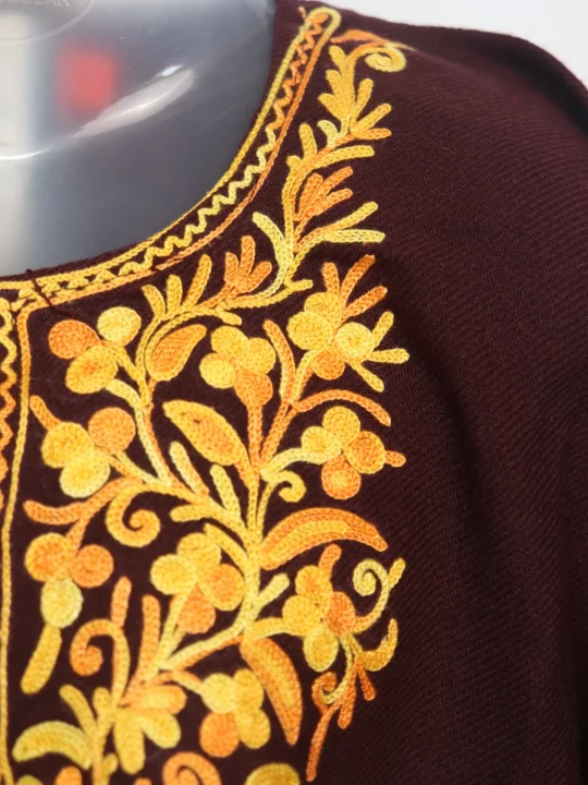 Haniya Kashmiri Pheran For Girls Aged 3–4 Years In Cashmilon Wool With Aari Work | Maroon - Image 2