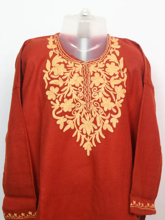 Tasneem Kashmiri Pheran For Girls Aged 7–8 Years In Cashmilon Wool With Aari Work | Rust - Image 2