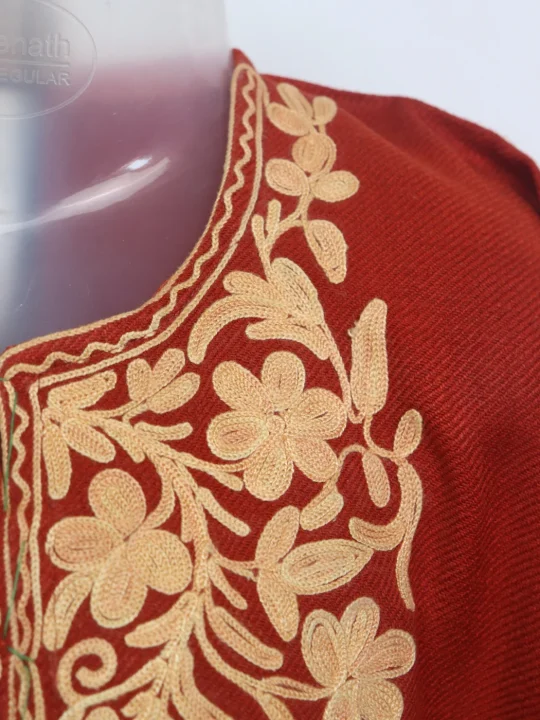 Tasneem Kashmiri Pheran For Girls Aged 7–8 Years In Cashmilon Wool With Aari Work | Rust - Image 3