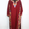 Madiha Kashmiri Pheran In Cashmilon Wool With Aari Embroidery And Side Panel Work | Maroon