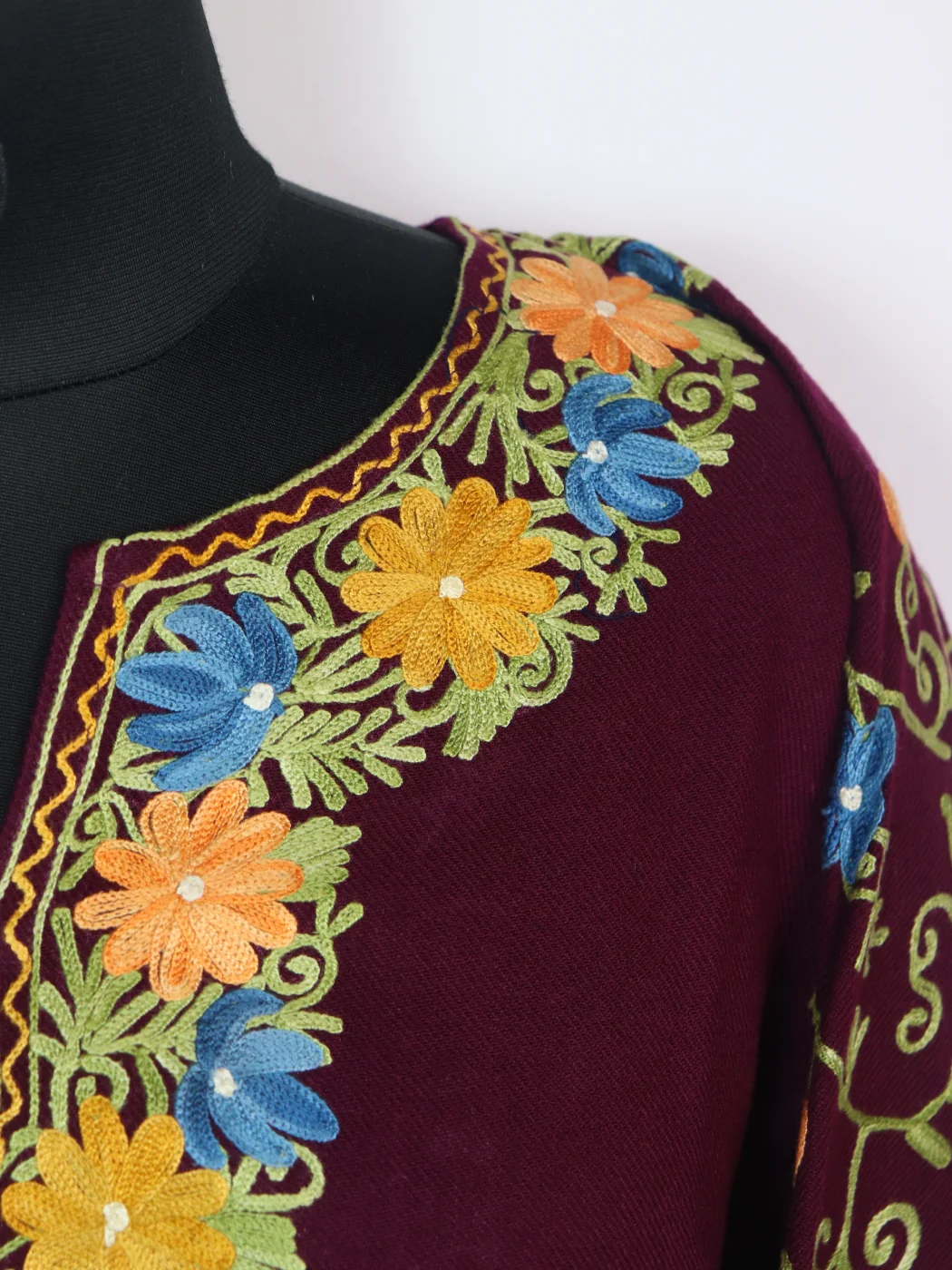 Maroon Kashmiri Pheran In Cashmilon wool With Aari Work And Jaal Work | Madiha - Image 2