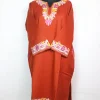 Rust Kashmiri Pheran In Cashmilon wool With Aari Work And Sleeve Point Work | Madiha